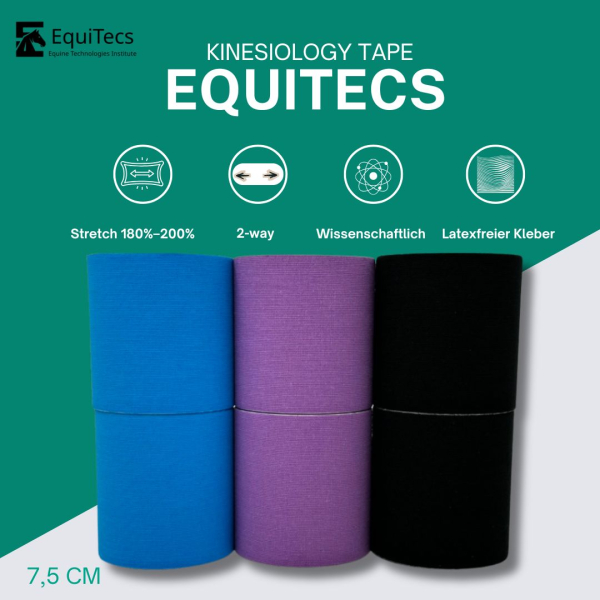 EquiTecs Kinesiology Tape 2-Way 7,5cmx5m Set (Hellblau,Lila,Schwarz)
